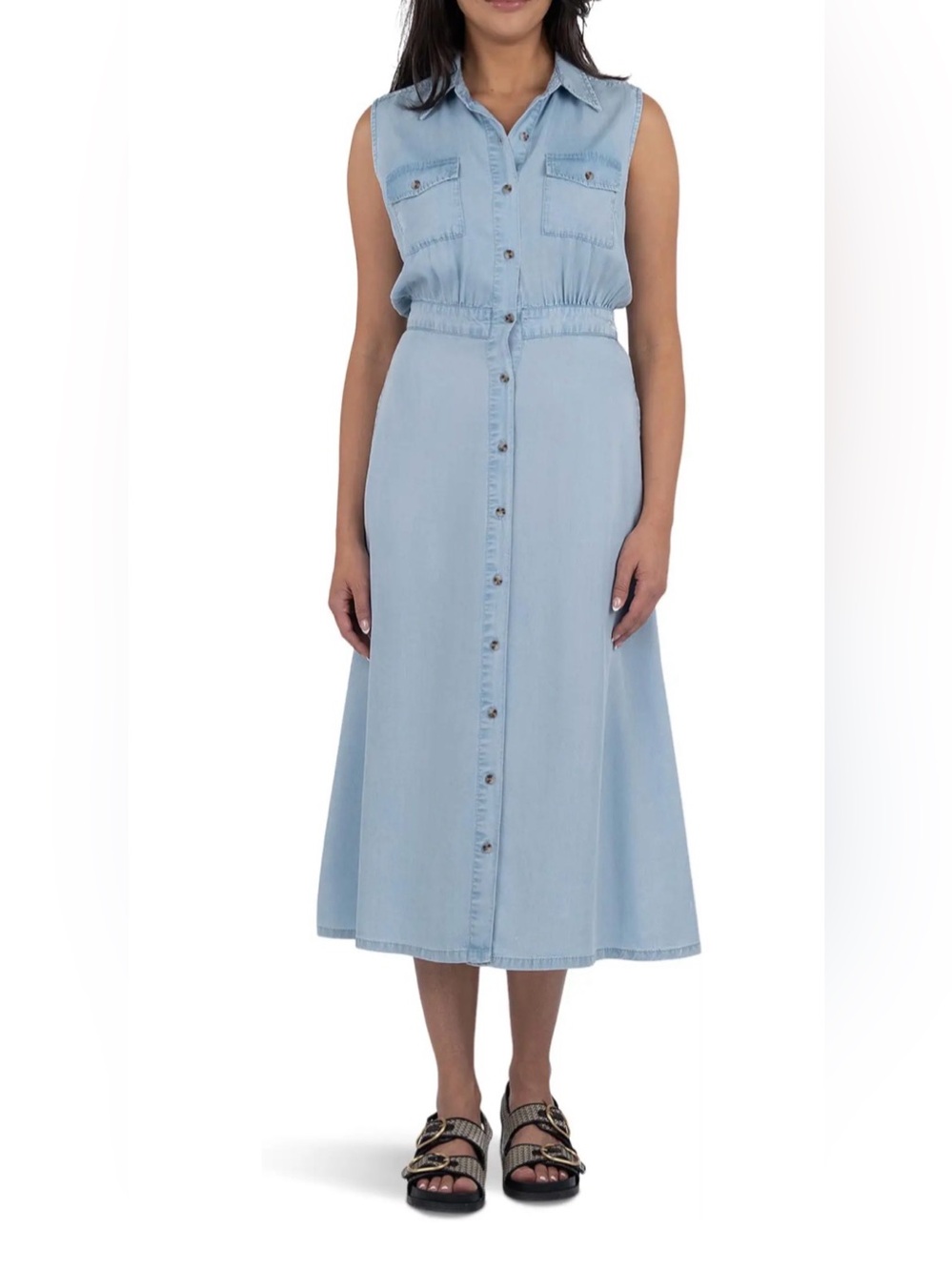 Kut from the Kloth Light Blue Button-Front Midi Dress